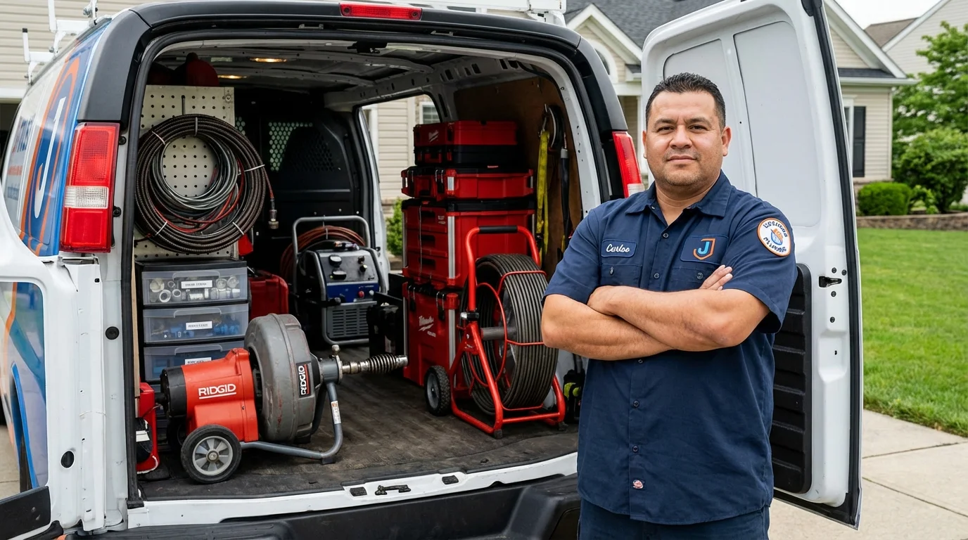 Professional drain cleaning equipment and Johns Plumbing LLC plumber in Shoemakersville