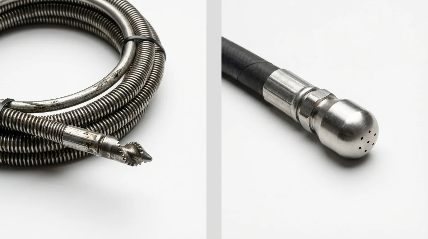 Drain snake cable and hydro jetting nozzle used for drain cleaning in Shoemakersville, PA