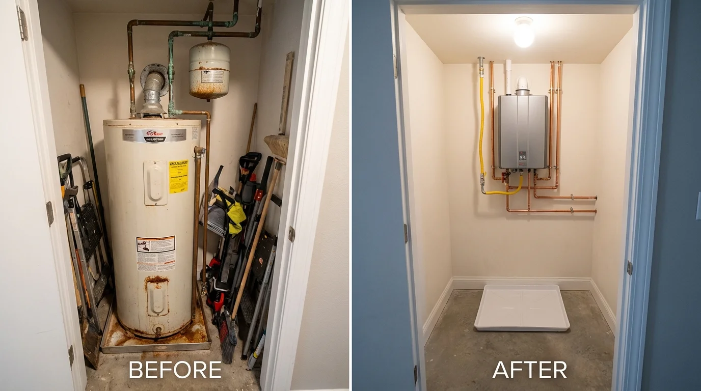 Tank water heater versus wall-mounted tankless unit comparison for Shoemakersville, PA homeowners