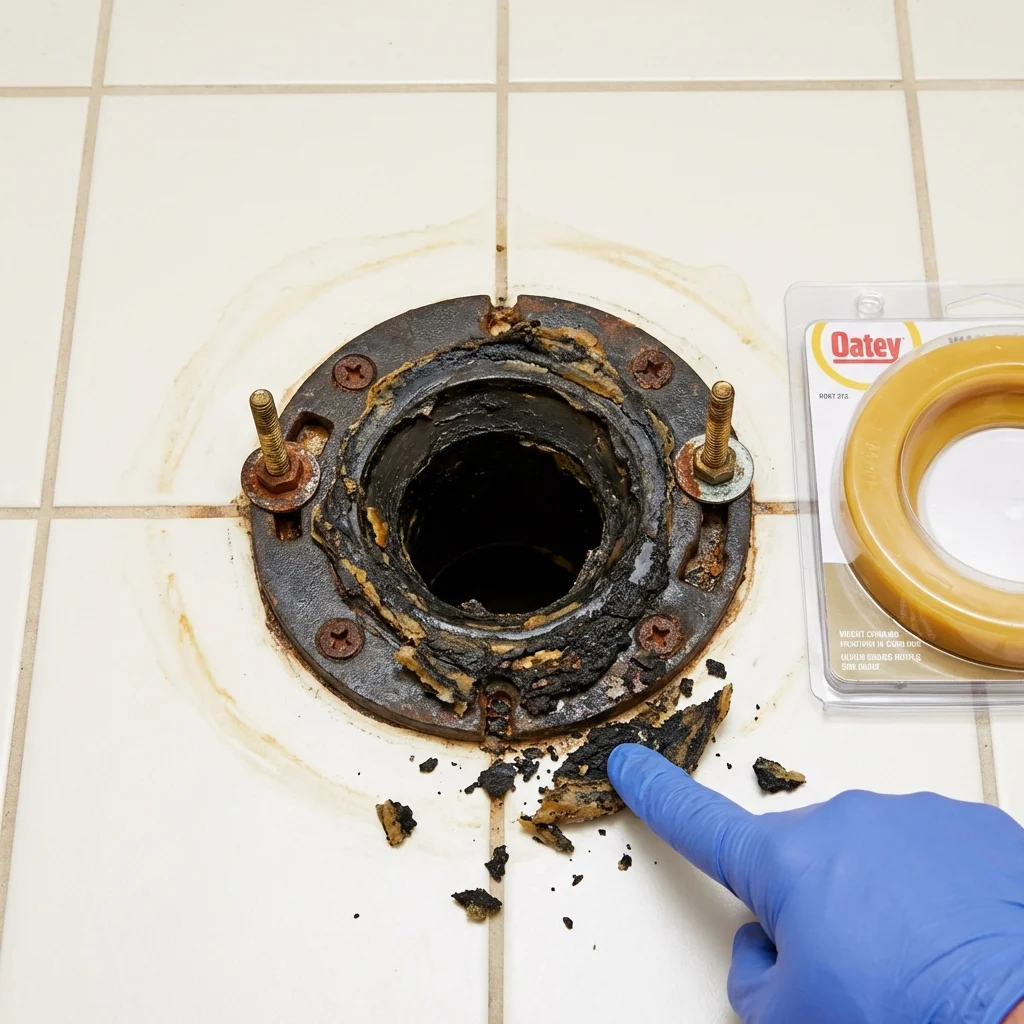 Failed wax ring showing water seepage at the base of a toilet in a Shoemakersville, PA home