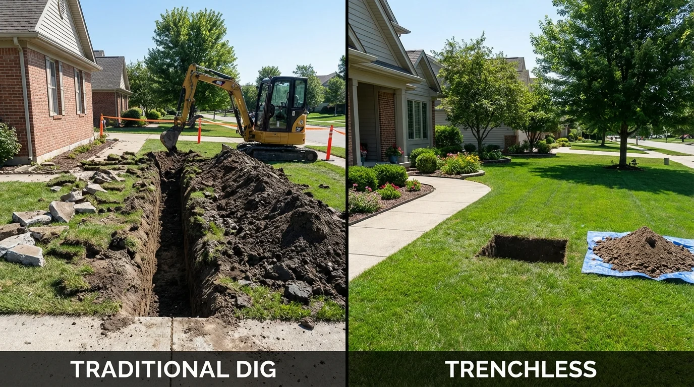 Trenchless sewer repair with minimal yard damage versus traditional excavation in Shoemakersville, PA